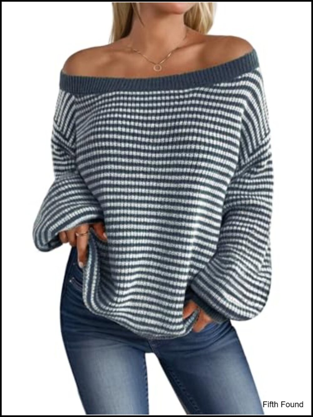 Striped Off the Shoulder Sweater Oversized Knit Pullover Fall Top